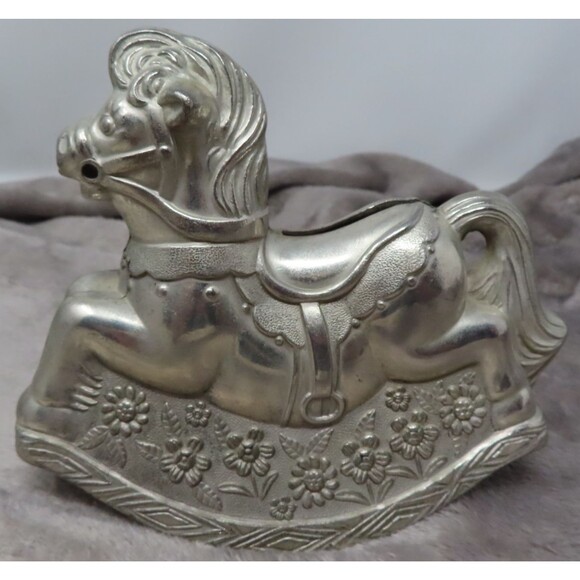 Vintage Leonard Made In Italy Silver Plated 1970s Rocking Horse Floral Coin Bank - Picture 1 of 10